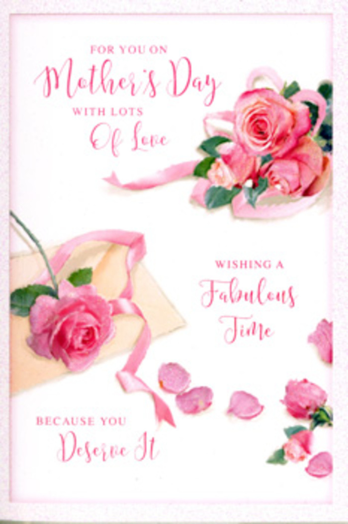Stylish Mother's Day greeting card featuring a flat-lay arrangement of pale blush and deeper rose-pink flowers against a pure white background, much like a carefully staged photo on a Stratford florist's bench. Several open roses anchor the corners and edges, their petals unfolding in soft, rounded layers that create a sense of fullness and gentle luxury. Between these main blooms, a scattering of single petals is arranged as if they've just fallen naturally from the flowers, introducing a sense of spontaneity, like petals drifting along the paths around the River Lee on a still spring morning. Across the centre, an ornate yet readable hand-lettered message sends warm Mother's Day wishes, the script flowing in loops and curves that feel both joyful and refined. A slim satin ribbon in a matching pink tone weaves around the largest rose bouquet, its delicate sheen catching the light and echoing the finishing touches added by local florists before a bouquet heads out for same-day delivery across Stratford. The lighting in the image is soft and balanced, with gentle shadows forming beneath each petal and bloom, giving the impression of movement and depth against the clean white card. The composition is airy and calm, with plenty of open space that lets the roses and message breathe, perfect for conveying tenderness without clutter. Overall, the card evokes a sense of cherished moments and loving appreciation, ideal for pairing with a bouquet of fresh pink roses for a Mother's Day surprise delivered to homes and apartments around central Stratford.