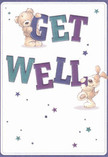 With radiant charm, this get well card celebrates optimism and nurturing-perfect for sharing encouragement with loved ones across Stratford. Two affectionate figures-a teddy bear with velvety fur and a bouncy puppy-appear as if sprung to life, joyfully clutching the oversized, colourful letters spelling 'Get Well.' The letterforms, painted in vivid indigo and teal, stand out boldly on a creamy, welcoming canvas, carrying a sense of confidence and playfulness. Scattered above, stars in gradients of blue and purple glimmer softly, like distant hopes shining down on the recipient. The bear's fluff and the puppy's silky ears are rendered so invitingly, you can nearly sense their comfort with each glance. This card, crafted with as much thought as a Stratford florist puts into a hand-tied bouquet, offers not just a message, but a genuine salve-evoking kindness, closeness, and a wish for gentle, full recovery right in the heart of East London.